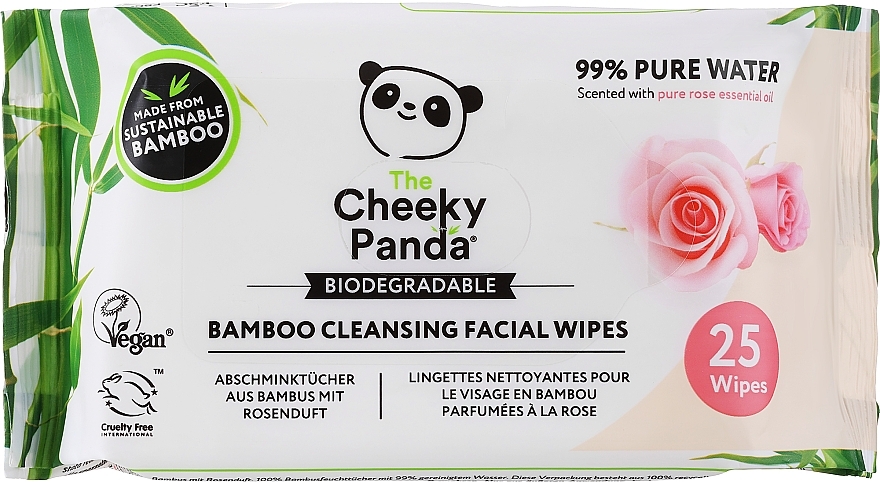 Chusteczki do demakijażu Róża - The Cheeky Panda Bamboo Cleansing Facial Wipes — Zdjęcie N1