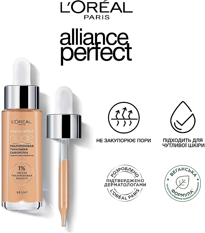 Hialuronowe serum koloryzujące do twarzy - L'Oreal Paris Alliance Perfect Nude — Zdjęcie N4