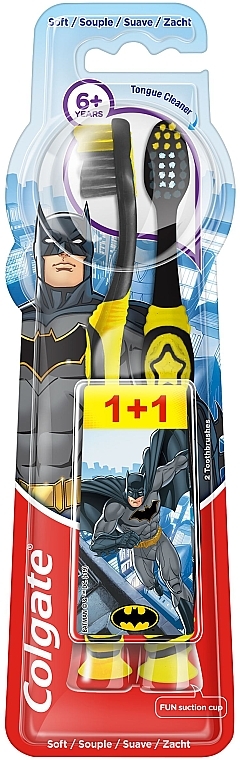 Miękkie szczoteczki do zębów dla dzieci 6+, czarno-żółta + szaro-żółta - Colgate Kids Batman — Zdjęcie N2