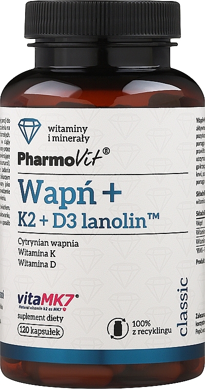 Suplement diety Wapń + K2 + D3 Lanolina - PharmoVit  — Zdjęcie N1