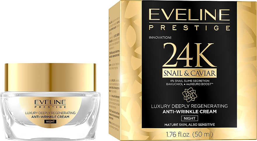 Luksusowy regenerujący kram przeciwzmarszczkowy na noc - Eveline Prestige 24k Snail & Caviar Anti-Wrinkle Night Cream — Zdjęcie N1