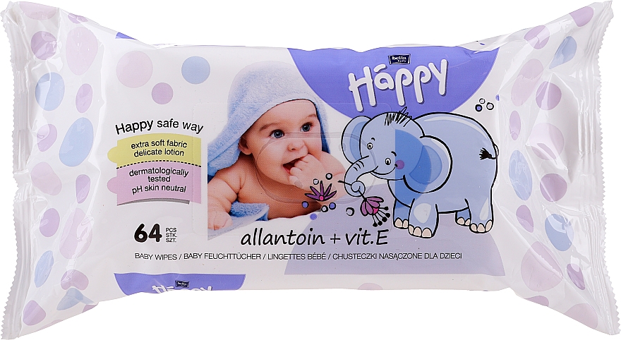 Chusteczki nawilżane dla dzieci Alantoina i witamina E (64 szt.) - Bella Baby Happy Vit E & Allantoin