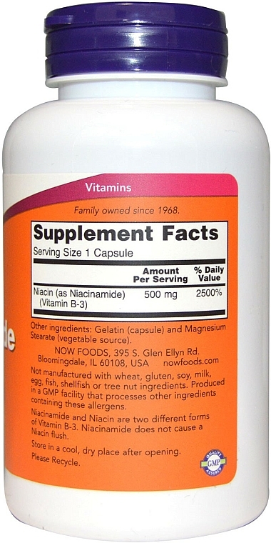 Witamina B3 Niacynamid, 500 mg - Now Foods Niacinamide Veg Capsules — Zdjęcie N2