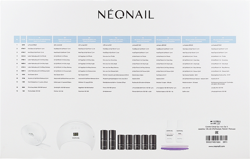 Zestaw startowy do hybryd - NeoNail Professional Smart Set Premium (n/polish/5x3ml + n/base/7.2ml + n/top/7.2ml + lamp/1pc + n/cleaner/50ml + n/remover/50ml + n/pads/250pcs + nail/file/2pcs) — Zdjęcie N5