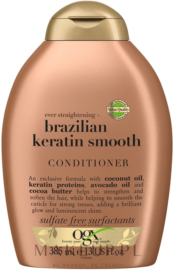 Wygładzająca odżywka do włosów z brazylijską keratyną - OGX Brazilian Keratin Smooth Conditioner — Zdjęcie 385 ml