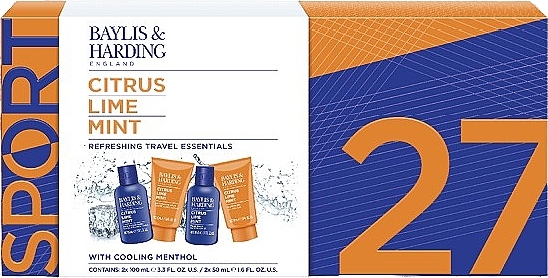 Zestaw - Baylis & Harding Citrus Lime & Mint Men's Refreshing Travel Essentials Gift Set (f/wash/100ml + shm/100ml + ash/balm/50ml + sh/gel/50ml) — Zdjęcie N1