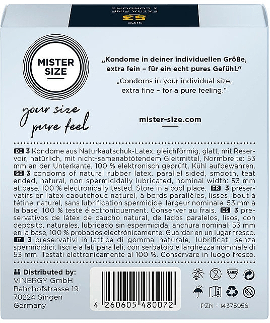 Prezerwatywy lateksowe, rozmiar 53, 3 sztuki - Mister Size Extra Fine Condoms — Zdjęcie N3