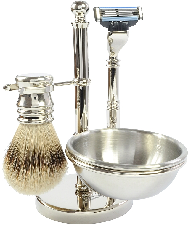 Zestaw do golenia, 4 produkty - Golddachs Silvertip Badger, Mach3, Soap Bowl Chrom — Zdjęcie N4