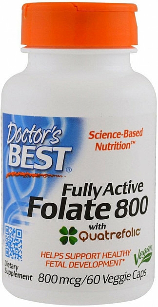 Kwas foliowy w kapsułkach - Doctor's Best Fully Active Folate with QuatreFolic — Zdjęcie N1