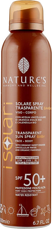 Spray z filtrem przeciwsłonecznym dla dzieci SPF50 - Nature's I Solari Spray SPF50+