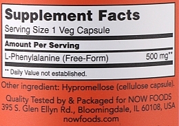 Aminokwas L-fenyloalanina, 500 mg - Now Foods L-Phenylalanine — Zdjęcie N2