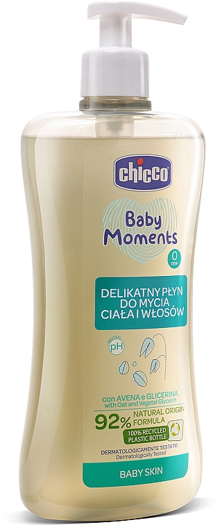 Delikatny płyn do mycia ciała i włosów - Chicco Baby Moments Gentle Body Wash And Shampoo — Zdjęcie N2