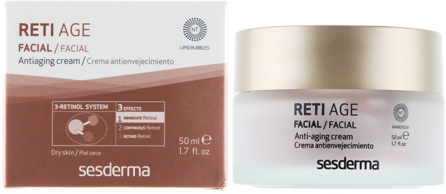 Przeciwstarzeniowy krem z retinolem do cery suchej - SesDerma Laboratories Reti Age Facial Antiaging Cream 3-Retinol System
