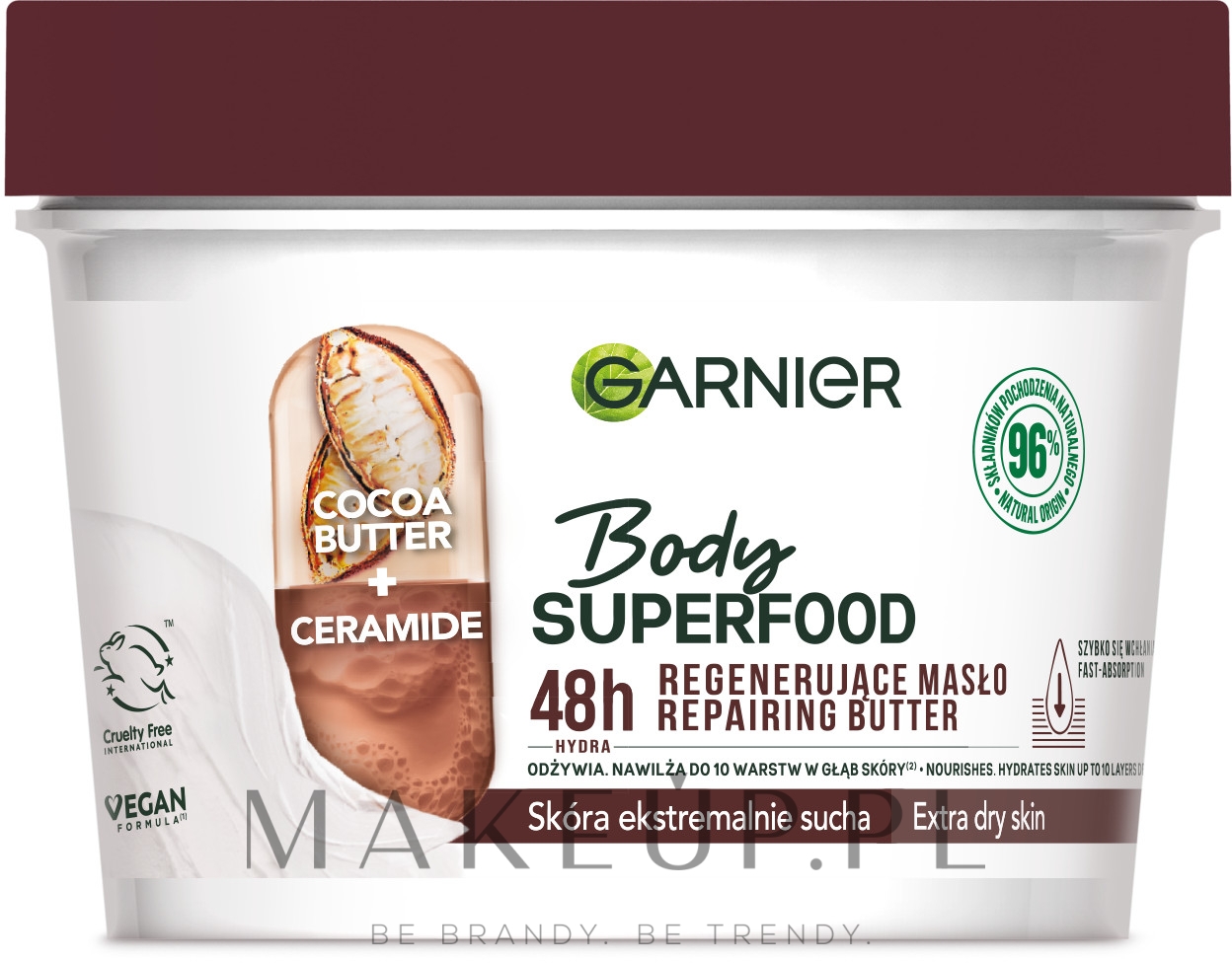 Masło do ciała dla wyjątkowo suchej skóry - Garnier Body SuperFood Cocoa & Ceramide Repairing Butter — Zdjęcie 380 ml