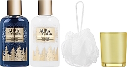 Zestaw - Aura Cosmetics Christmas Bath Set (body wash/180ml + b/lot/180ml + candle/1pc + b/sponge/1pc) — Zdjęcie N1