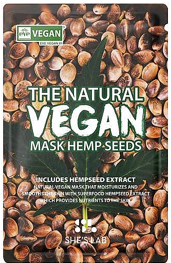 Maska w płachcie do twarzy z ekstraktem z nasion konopi - She’s Lab The Natural Vegan Mask — Zdjęcie N1