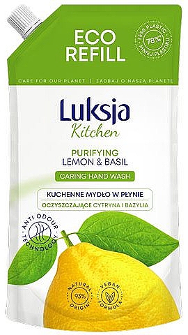 Mydło w płynie Cytryna i bazylia - Luksja Kitchen Purifying Lemon & Basil Caring Hand Wash (uzupełnienie) — Zdjęcie N1