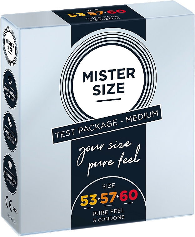 Prezerwatywy lateksowe, rozmiar 53-57-60, 3 sztuki - Mister Size Test Package Medium Pure Fell Condoms — Zdjęcie N1