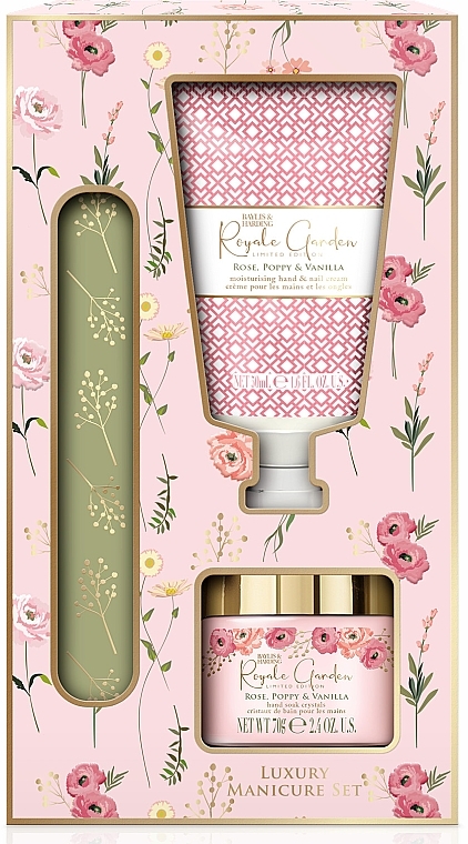Zestaw - Baylis & Harding Royale Garden Rose, Poppy & Vanilla Luxury Manicure Gift Set (h/cr/50ml + h/salt/70g + n/file) — Zdjęcie N1