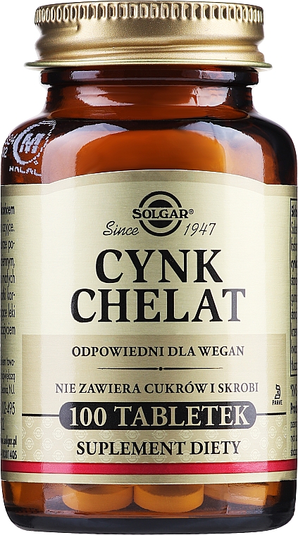 Cynk chelatowany w tabletkach - Solgar Chelated Zinc — Zdjęcie N1