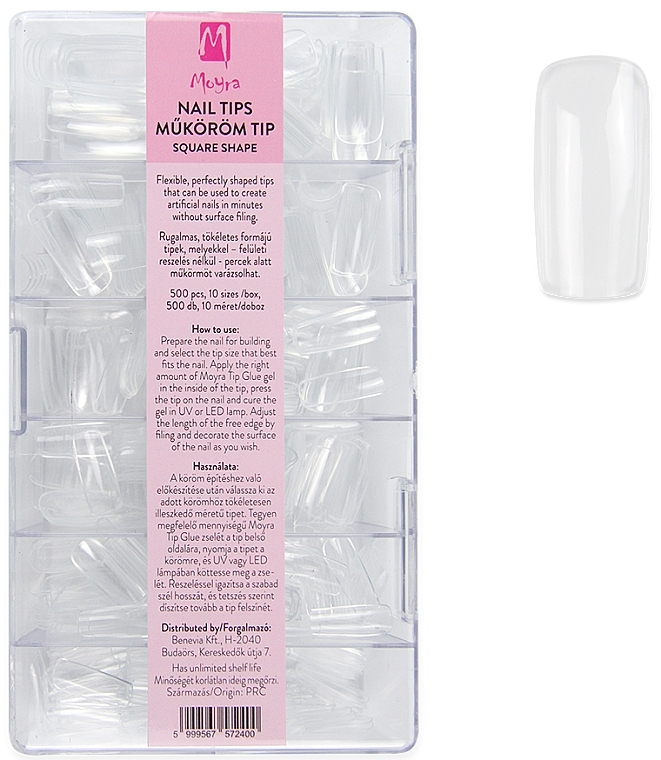 Tipsy, 500 sztuk - Moyra Nail Tips Full Cover Square Shape — Zdjęcie N1