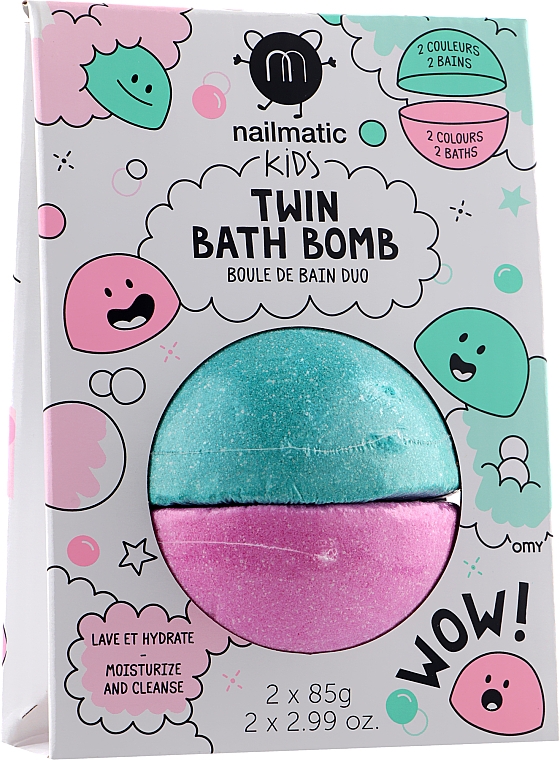 Bomby do kąpieli, różowa i zielona - Nailmatic Kids Twin Bath Bomb — Zdjęcie N1
