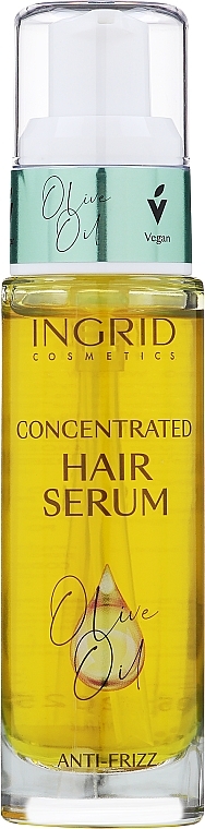 Rozświetlające serum do włosów ułatwiające rozczesywanie - Ingrid Cosmetics Vegan Hair Serum Olive Oil Anti Frizz