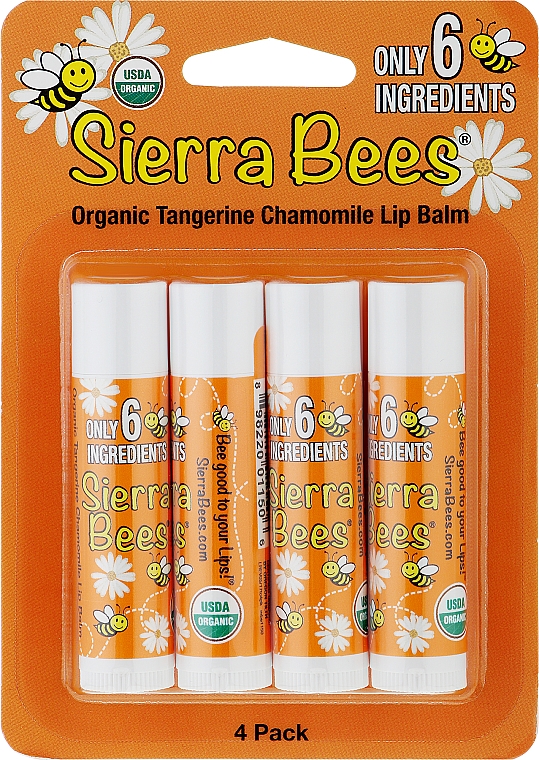 Zestaw balsamów do ust z ekstraktem mandarynki i rumianku - Sierra Bees (lip/balm/4x4,25g) — Zdjęcie N1