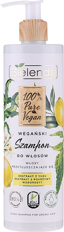 Wegański szampon do włosów przetłuszczających się - Bielenda 100% Pure Vegan — Zdjęcie N1
