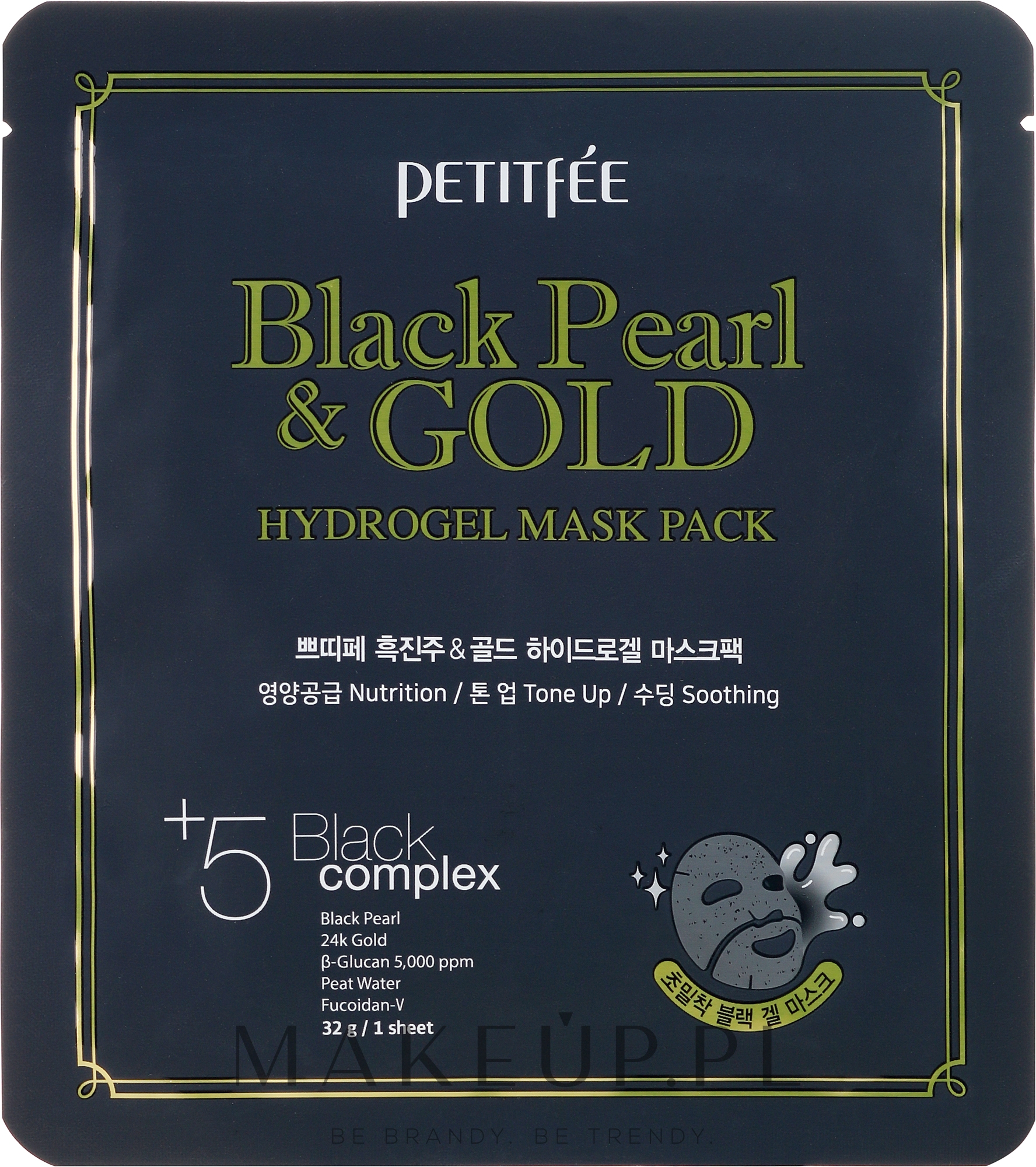 Hydrożelowa maska do twarzy ze złotem i czarną perłą - Petitfée & Koelf Black Pearl & Gold Hydrogel Mask Pack — Zdjęcie 1 szt.