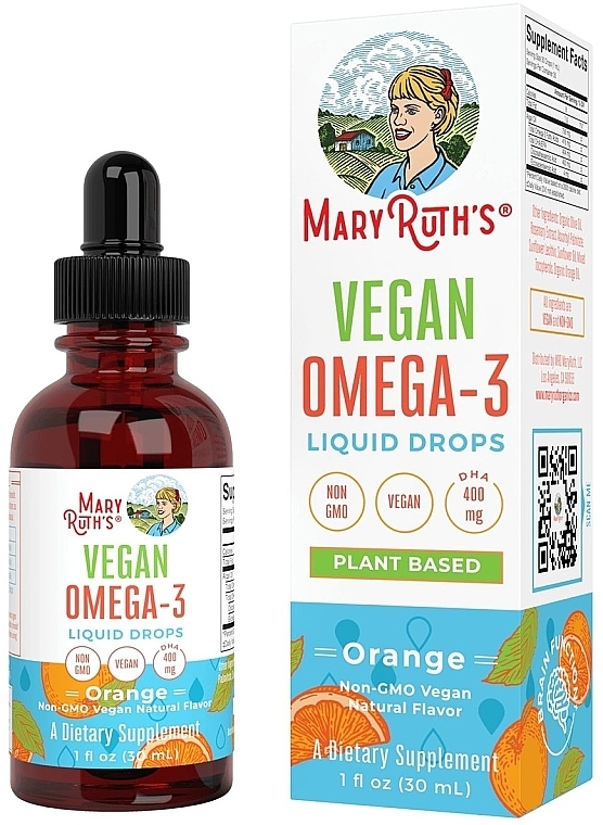 PRZECENA! Krople w płynie Omega-3, o smaku pomarańczowym - MaryRuth Organics Vegan Omega-3 Liquid Drops * — Zdjęcie N1