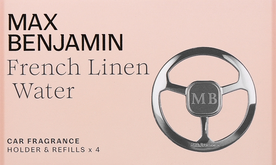 Zestaw - Max Benjamin Car Fragrance French Linen Gift Set (dispenser + refill/4pcs) — Zdjęcie N1