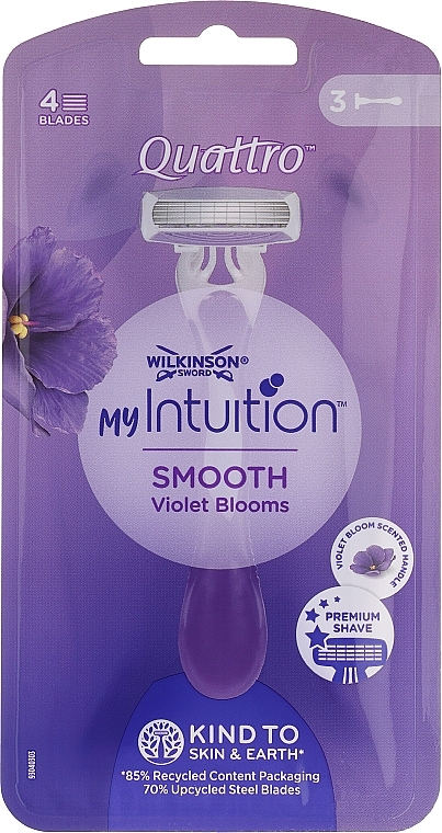 Jednorazowe maszynki do golenia dla kobiet, 3 szt. - Wilkinson Sword My Intuition Quattro Smooth Violet Bloom — Zdjęcie N1