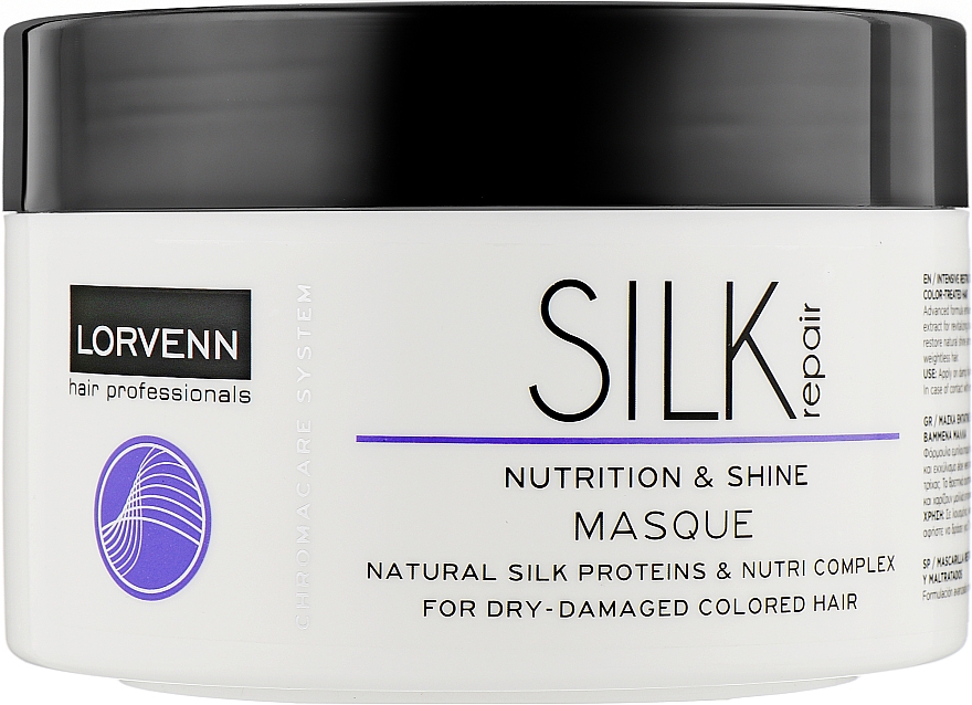 Intensywna maska ​​restrukturyzująca z proteinami jedwabiu do włosów suchych, zniszczonych i farbowanych - Lorvenn Silk Repair Nutrition & Shine Mask — Zdjęcie N1