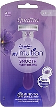 Jednorazowe maszynki do golenia dla kobiet, 3 szt. - Wilkinson Sword My Intuition Quattro Smooth Violet Bloom — Zdjęcie N1