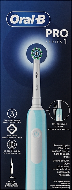 Elektryczna szczoteczka do zębów, niebieska - Oral-B Pro 1 3D Cleaning Caribbean Blue