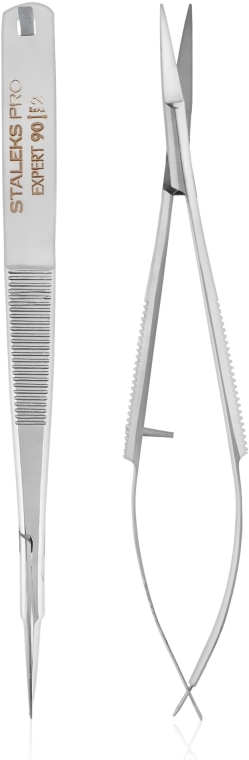 Mikro nożyczki do modelowania brwi, SE-90/2 - Staleks Pro — Zdjęcie N1