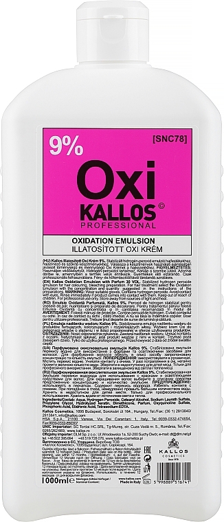 Utleniacz do włosów 9% - Kallos Cosmetics Professional Oxi Oxidation Emulsion With Parfum — Zdjęcie N2