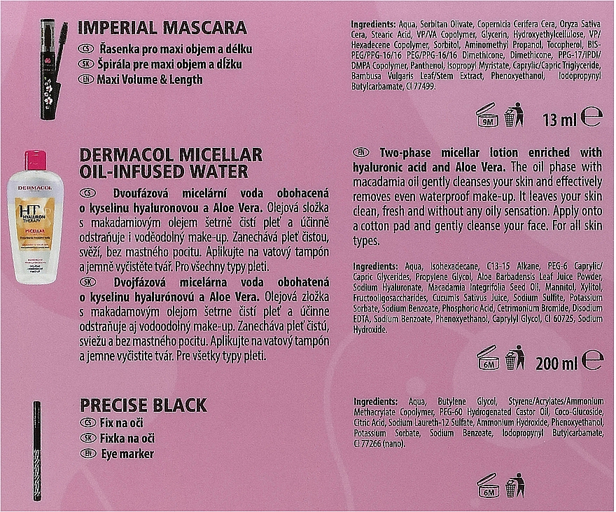 Zestaw do makijażu - Dermacol Imperial (water/200ml + mascara/13ml + eye/marker/1ml + bag) — Zdjęcie N3