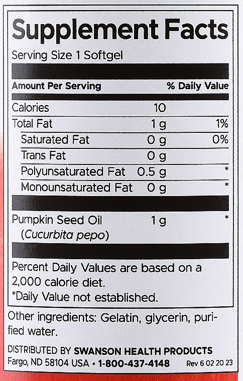 Suplement diety z olejem z nasion dyni, 100 szt - Swanson Pumpkin Seed Oil 1000 mg — Zdjęcie N3
