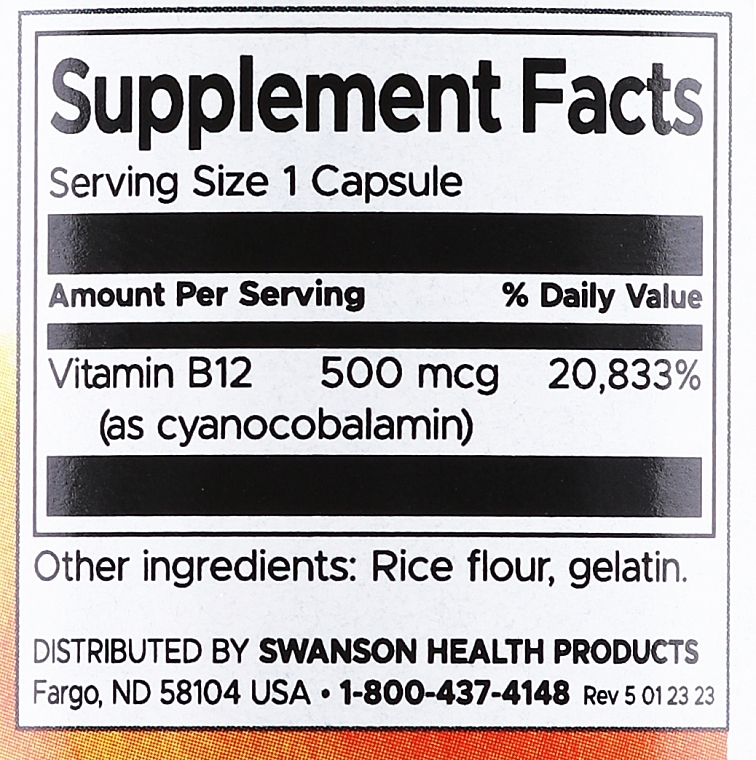 Suplement witaminy B-12, 500 mg - Swanson Vitamin B12 500 Mcg — Zdjęcie N2
