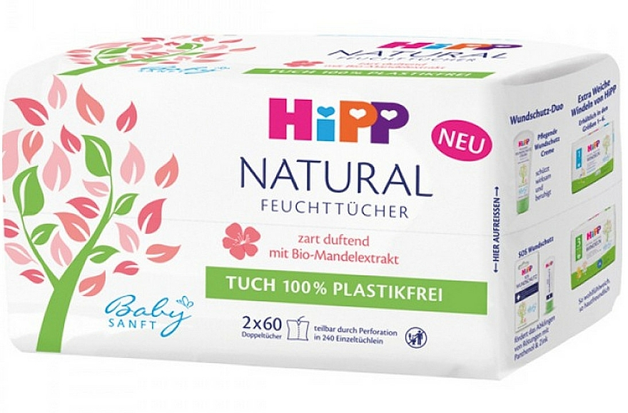 Chusteczki nawilżane dla niemowląt, 120 szt. - Hipp BabySanft Soft Natural — фото N1