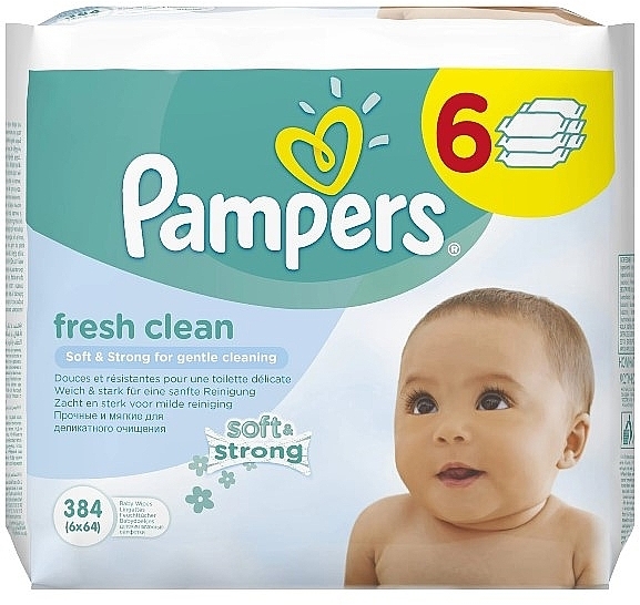 Chusteczki dla niemowląt, 6 x 64 szt. - Pampers Fresh Clean Wipes — Zdjęcie N1