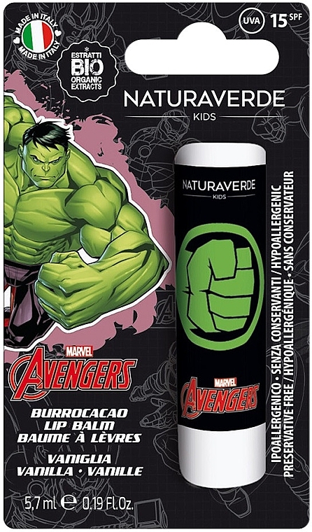 Balsam do ust Hulk - Naturaverde Kids Marvel Avengers Vanilla Lip Balm SPF15 — Zdjęcie N1
