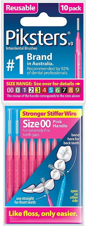 00 szczoteczki międzyzębowe, różowe, 10 sztuk - Piksters Interdental Brushes Pink Size 00 — Zdjęcie N1