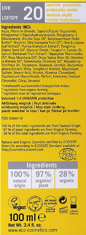 Balsam do opalania Granat i jagody goji - Eco Cosmetics Sun Lotion SPF 20 — Zdjęcie N3