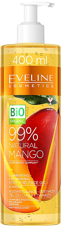 Rozświetlająco-odżywczy żel do ciała i twarzy - Eveline Cosmetics 99% Natural Mango — Zdjęcie N1