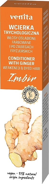 Trychologiczna odżywka do osłabionych włosów farbowanych po zabiegach salonowych - Venita Conditioner With Ginger * — Zdjęcie N1