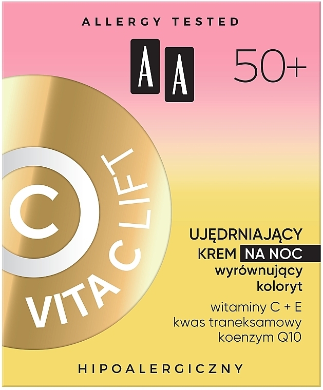 PRZECENA! Ujędrniający krem do twarzy na noc wyrównujący koloryt 50+ - AA Vita C Lift Firming Night Cream * — Zdjęcie N3