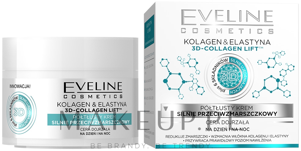 Półtłusty krem silnie przeciwzmarszczkowy Kolagen + elastyna - Eveline Cosmetics — Zdjęcie 50 ml